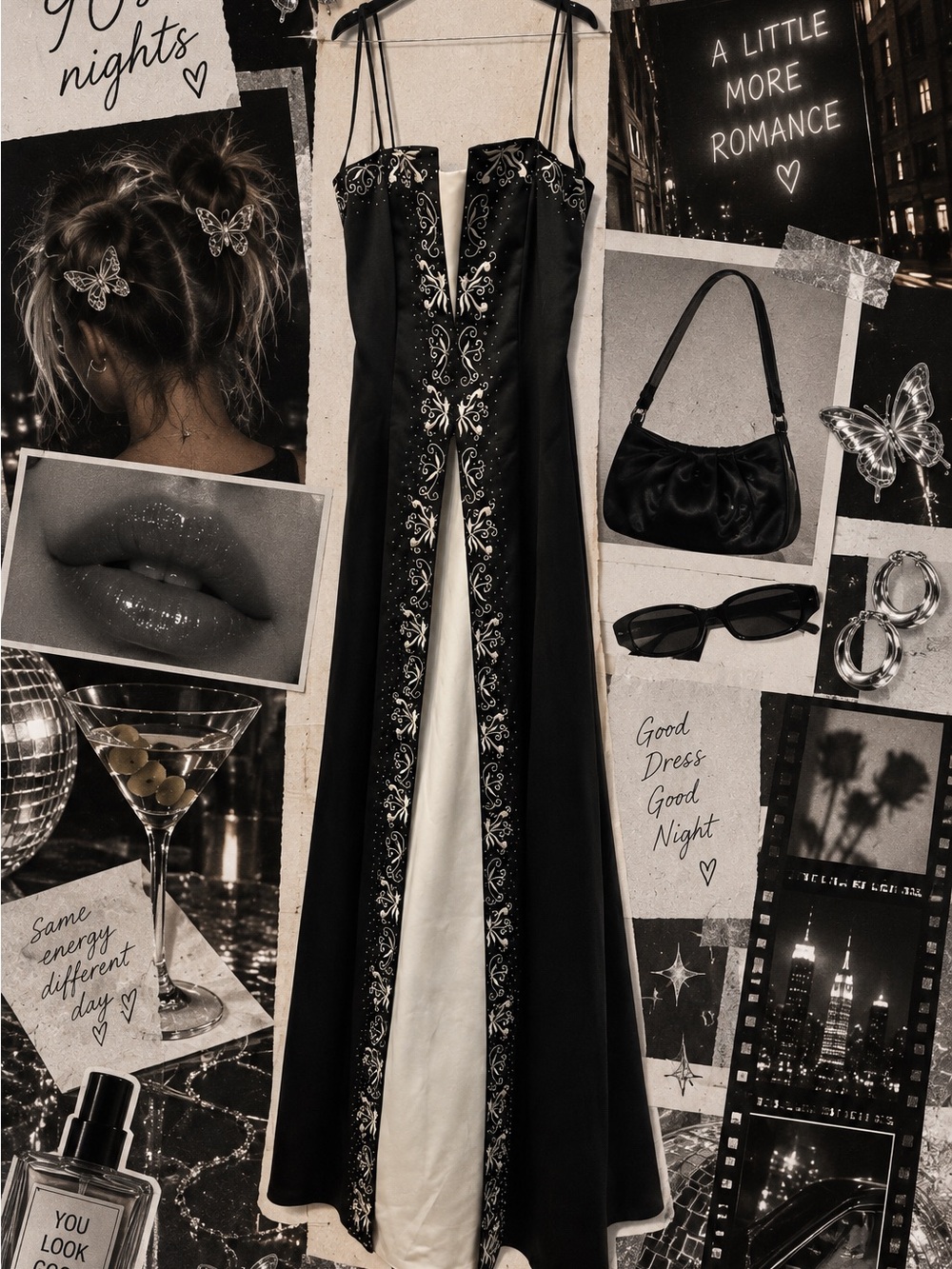 Vintage Y2K NIKI by Niki Livas Black & White Embroidered Prom Gown